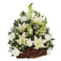 Classic Fireside Sympathy Basket, All-White Flowers (BF327-11KM)